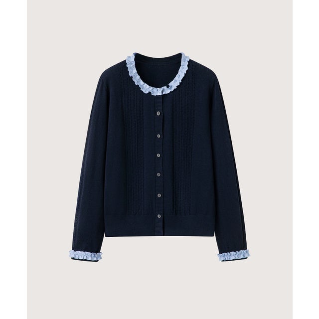 Navy Ruffle Trim Knit Cardigan/ネイビーラッフルトリムニットカーディガン （Navy）