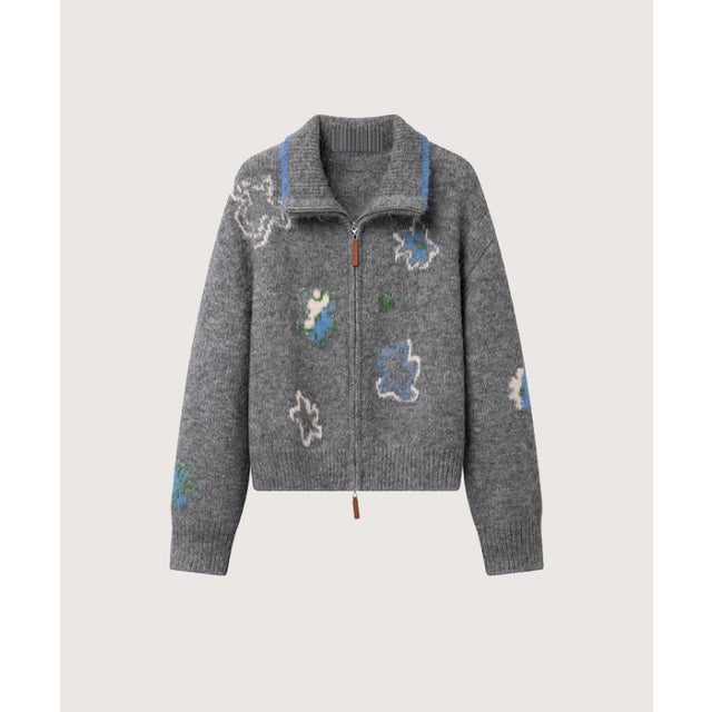 Fuzzy Botanical Zip Cardigan/ファジーボタニカルジップカーディガン （Gray）