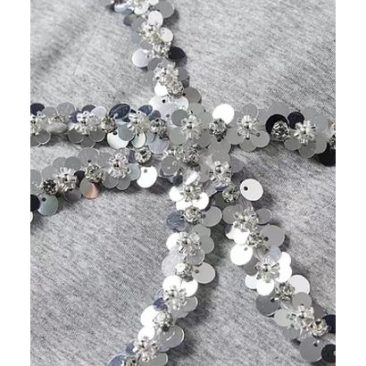 Sequin Bow Fake Two Sweatshirt Set Up/スパンコールリボンフェイクレイヤードスウェットセットアップ （Gray）｜詳細画像