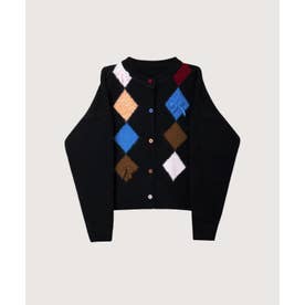 Colored Argyle Bow Cardigan/カラーアーガイル柄ボウタイ付きカーディガン （Black）