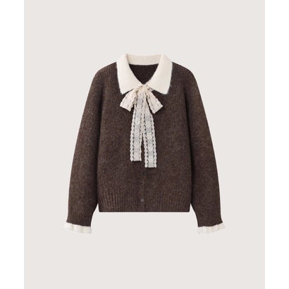 Lace Bow Peter Pan Collar Cardigan/レースリボンピーターパンカラーカーディガン （Coffee）｜詳細画像
