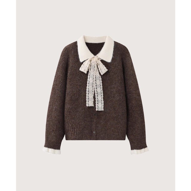 Lace Bow Peter Pan Collar Cardigan/レースリボンピーターパンカラーカーディガン （Coffee）