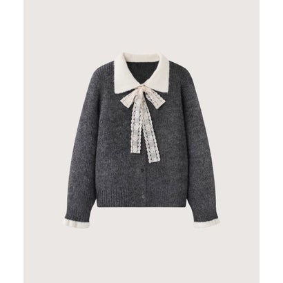 Lace Bow Peter Pan Collar Cardigan/レースリボンピーターパンカラーカーディガン （Gray）｜詳細画像