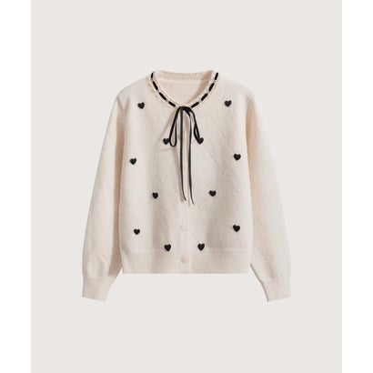 Heart Embroidery Lace Trim Bow Cardigan/ハート刺繍レーストリムリボン付きカーディガン （Apricot）｜詳細画像