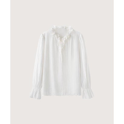 Hollow Knit Vest Ruffled Tie Blouse Set Up/透かし編みニットベストラッフルタイブラウスセットアップ （Blue）｜詳細画像