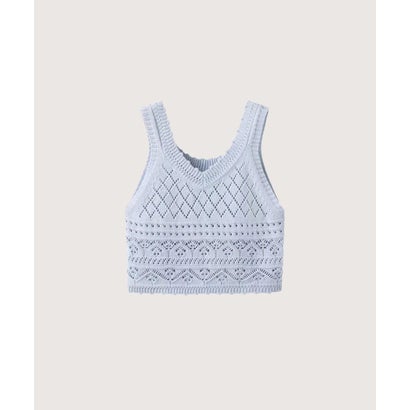 Hollow Knit Vest Ruffled Tie Blouse Set Up/透かし編みニットベストラッフルタイブラウスセットアップ （Blue）｜詳細画像