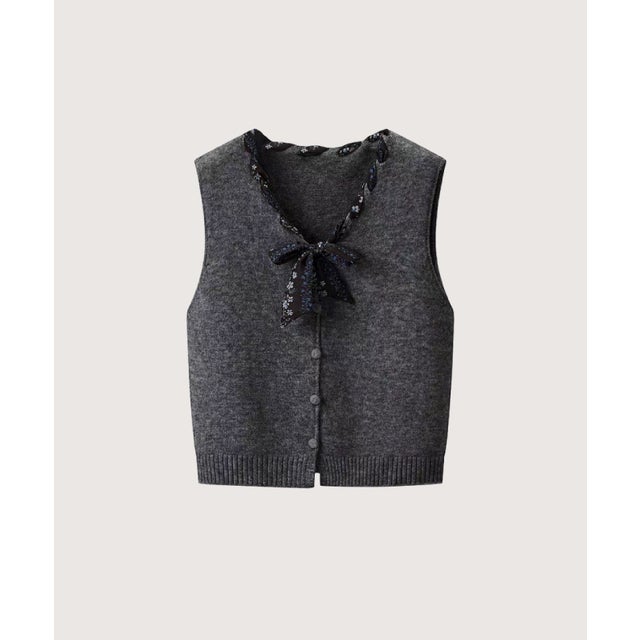 Scarf Ribbon Knit Vest/スカーフリボンニットベスト （Dark Gray）
