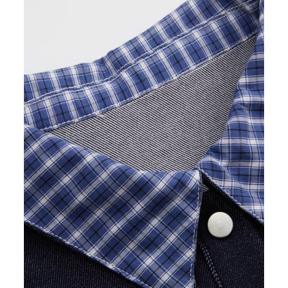 ラポミ プチ LA POMME petit Check Stitching Denim Jacket Set Up/チェックステッチデニムジャケットセットアップ （Blue）｜詳細画像