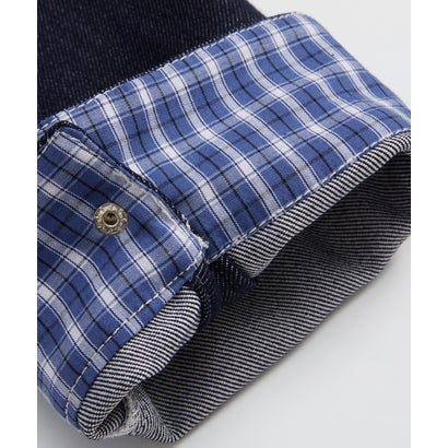 ラポミ プチ LA POMME petit Check Stitching Denim Jacket Set Up/チェックステッチデニムジャケットセットアップ （Blue）｜詳細画像
