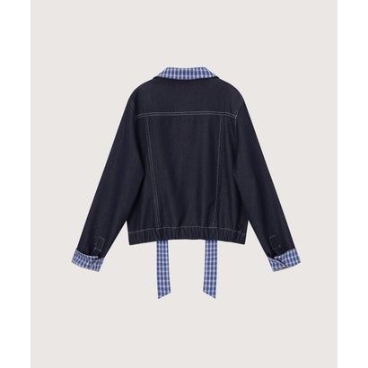 ラポミ プチ LA POMME petit Check Stitching Denim Jacket Set Up/チェックステッチデニムジャケットセットアップ （Blue）｜詳細画像