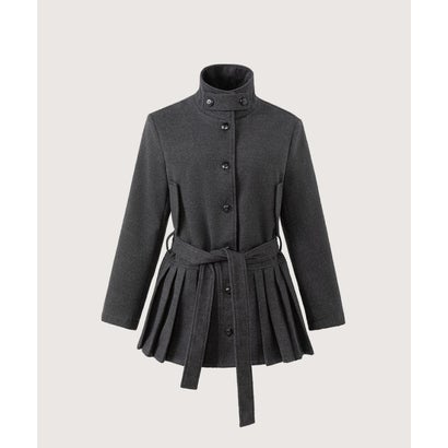 ラポミ プチ LA POMME petit Belted Pleats Peplum Woolly Coat/ベルト付きプリーツペプラムウーリーコート （Gray）｜詳細画像