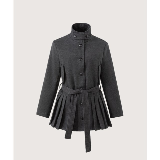 Belted Pleats Peplum Woolly Coat/ベルト付きプリーツペプラムウーリーコート （Gray）