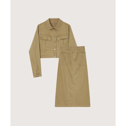 ラポミ プチ LA POMME petit Double Pocket Cropped Denim Jacket Set Up/ダブルポケットクロップドデニムジャケットセットアップ （Khaki）｜詳細画像