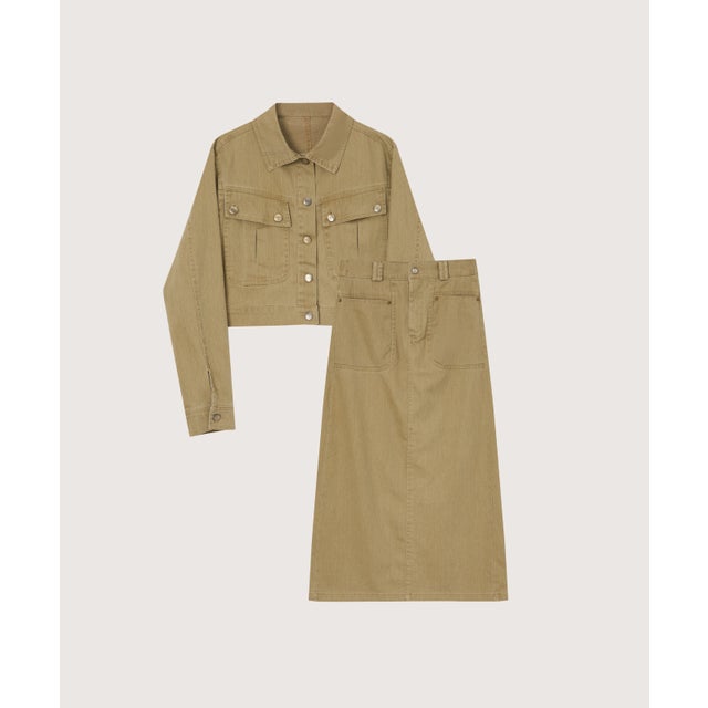 Double Pocket Cropped Denim Jacket Set Up/ダブルポケットクロップドデニムジャケットセットアップ （Khaki）