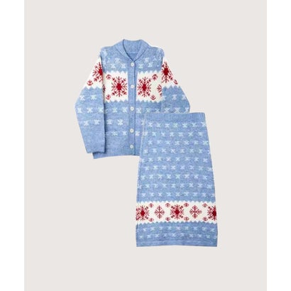 ラポミ プチ LA POMME petit Snowflake Jacquard Fair Isle Cardigan Midi Skirt Set Up/スノーフレーク柄ジャカードフェアアイルカーディガンミディスカーセット （Blue）｜詳細画像