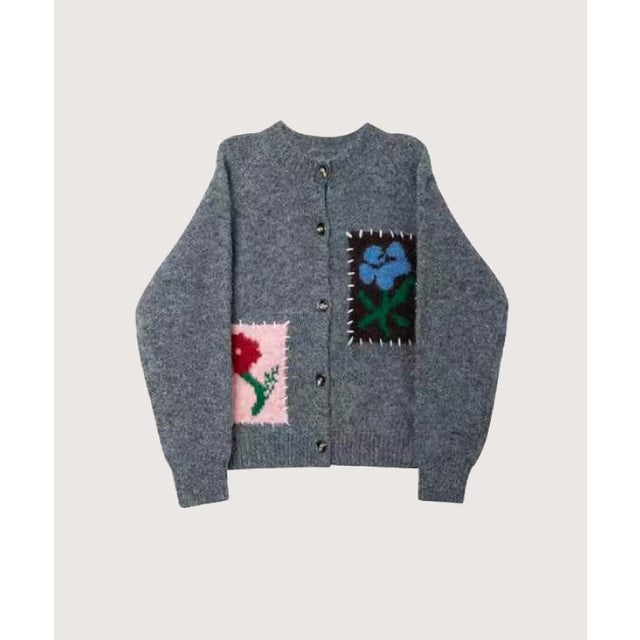 Garden Floral Jacquard Fuzzy Cardigan/ガーデンフローラルジャカードファジーカーディガン （Gray）
