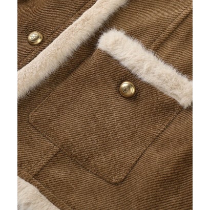 ラポミ プチ LA POMME petit Corduroy Fur Trim Cropped Down Jacket/コーデュロイファー付きクロップド丈中綿ジャケット （Pink）｜詳細画像