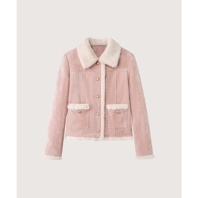 Corduroy Fur Trim Cropped Down Jacket/コーデュロイファー付きクロップド丈中綿ジャケット （Pink）