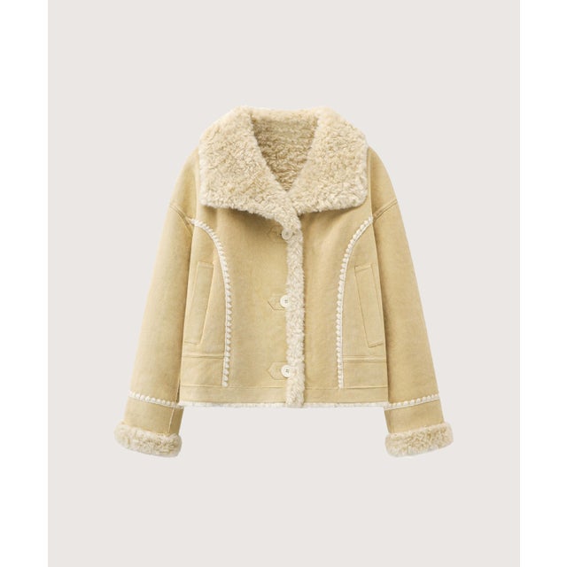 Contrast Shearling Collar Faux Suede Jacket/コントラストカラーシアリング襟付きフェイクスエードジャケット （Yellow）