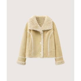 Contrast Shearling Collar Faux Suede Jacket/コントラストカラーシアリング襟付きフェイクスエードジャケット （Yellow）