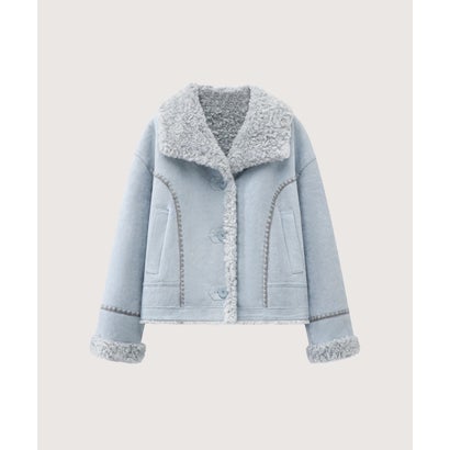 ラポミ プチ LA POMME petit Contrast Shearling Collar Faux Suede Jacket/コントラストカラーシアリング襟付きフェイクスエードジャケット （Blue）｜詳細画像