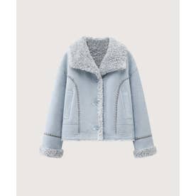 Contrast Shearling Collar Faux Suede Jacket/コントラストカラーシアリング襟付きフェイクスエードジャケット （Blue）