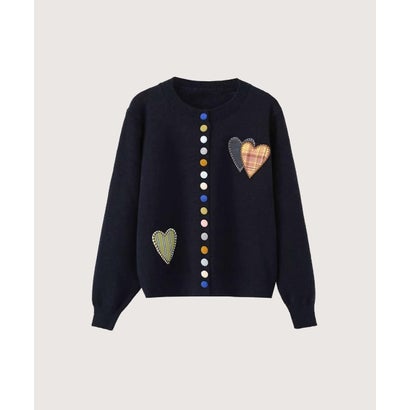 ラポミ プチ LA POMME petit Multi Colored Button Heart Patch Cardigan/マルチカラーハート型ボタンパッチ付きカーディガン （Navy）｜詳細画像