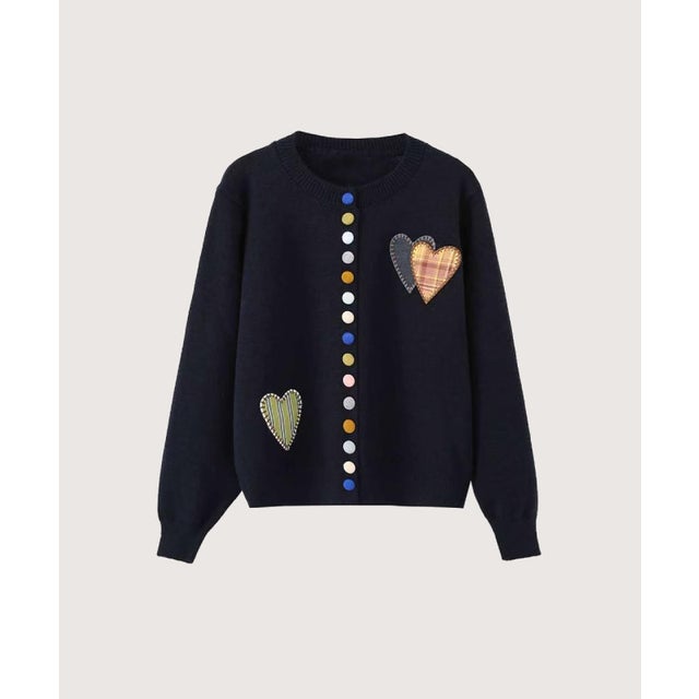 Multi Colored Button Heart Patch Cardigan/マルチカラーハート型ボタンパッチ付きカーディガン （Navy）