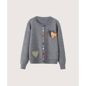 Multi Colored Button Heart Patch Cardigan/マルチカラーハート型ボタンパッチ付きカーディガン （Gray）