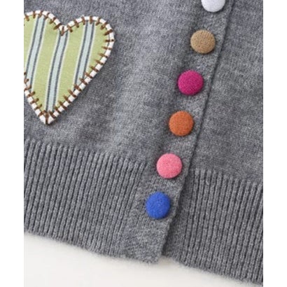 ラポミ プチ LA POMME petit Multi Colored Button Heart Patch Cardigan/マルチカラーハート型ボタンパッチ付きカーディガン （Ivory）｜詳細画像