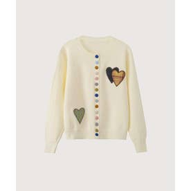 Multi Colored Button Heart Patch Cardigan/マルチカラーハート型ボタンパッチ付きカーディガン （Ivory）