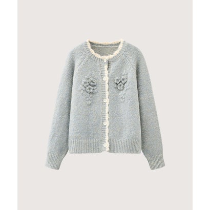 ラポミ プチ LA POMME petit Heathered Floral Applique Cardigan/ヘザーフローラルアップリケカーディガン （Gray Blue）｜詳細画像