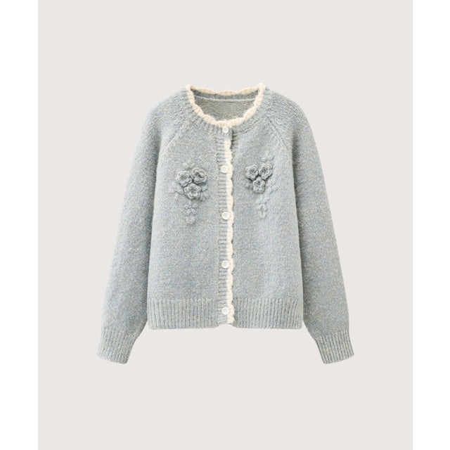 Heathered Floral Applique Cardigan/ヘザーフローラルアップリケカーディガン （Gray Blue）