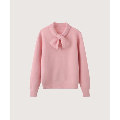 Pearl Bow Tie Collar Sweater/パール付きボウタイカラーセーター （Pink）｜詳細画像