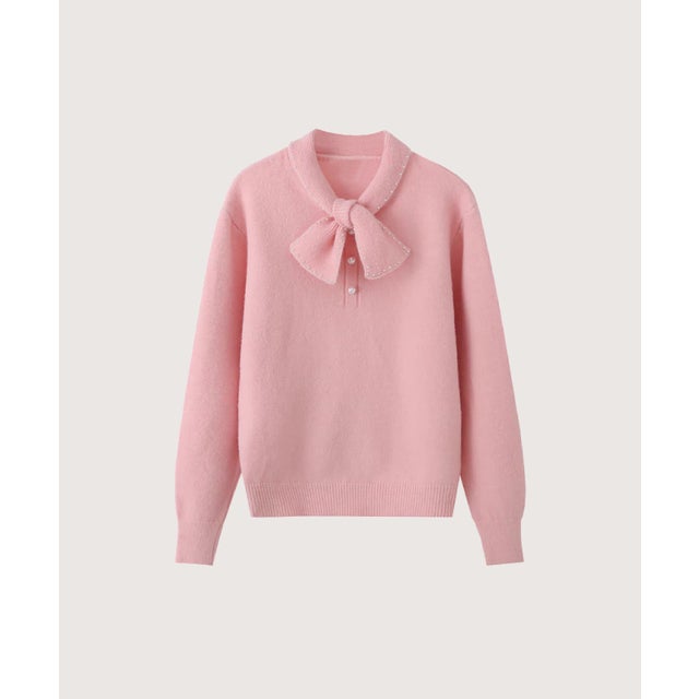 Pearl Bow Tie Collar Sweater/パール付きボウタイカラーセーター （Pink）