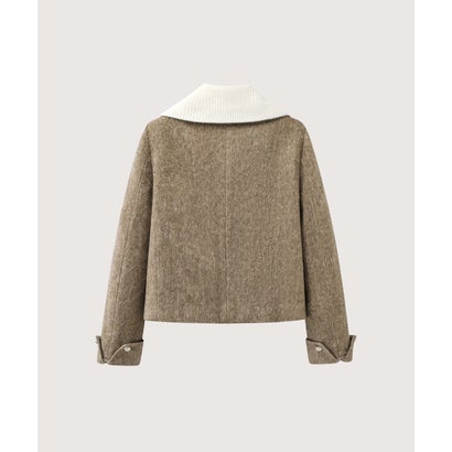 ラポミ プチ LA POMME petit Contrast Knit Collar Cropped Woolly Coat/配色ニット襟クロップド丈ウールコート （Brown）｜詳細画像