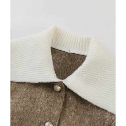 ラポミ プチ LA POMME petit Contrast Knit Collar Cropped Woolly Coat/配色ニット襟クロップド丈ウールコート （Brown）｜詳細画像