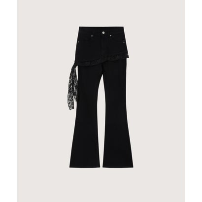 ラポミ プチ LA POMME petit Layer Wrap Skirt Lace Flare Denim Pants/レイヤードラップスカート付きレースフレアデニムパンツ （Black）｜詳細画像