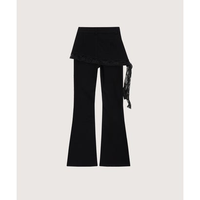 ラポミ プチ LA POMME petit Layer Wrap Skirt Lace Flare Denim Pants/レイヤードラップスカート付きレースフレアデニムパンツ （Black）｜詳細画像