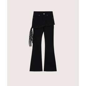 Layer Wrap Skirt Lace Flare Denim Pants/レイヤードラップスカート付きレースフレアデニムパンツ （Black）