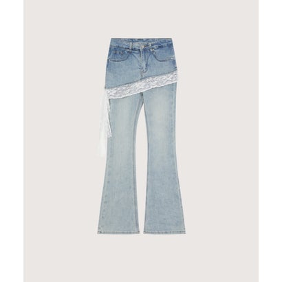 ラポミ プチ LA POMME petit Layer Wrap Skirt Lace Flare Denim Pants/レイヤードラップスカート付きレースフレアデニムパンツ （Blue）｜詳細画像