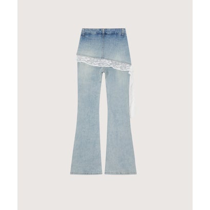 ラポミ プチ LA POMME petit Layer Wrap Skirt Lace Flare Denim Pants/レイヤードラップスカート付きレースフレアデニムパンツ （Blue）｜詳細画像