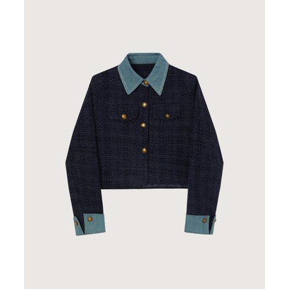 ラポミ プチ LA POMME petit Denim Contrast Tweed Cropped Jacket Set Up/デニムツイードクロップドジャケットセットアップ （Navy）｜詳細画像