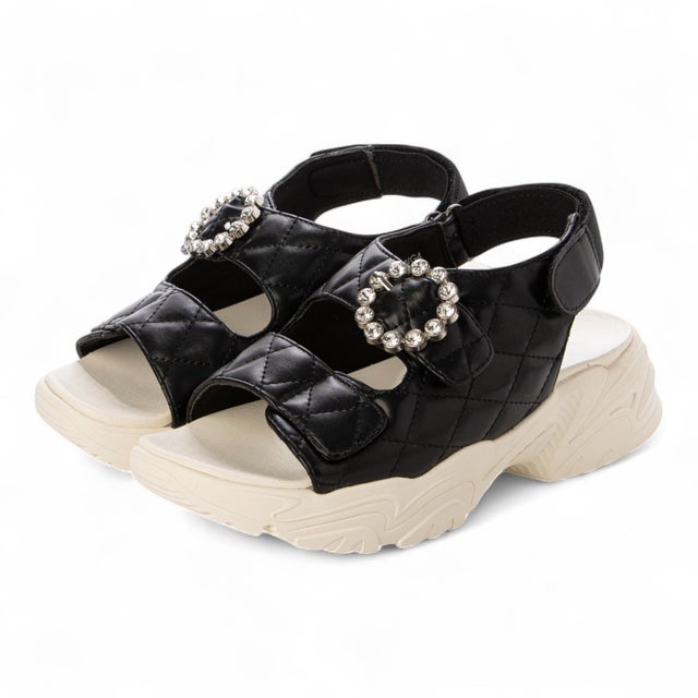 厚底 ビジューバックル スポサン （BLK）