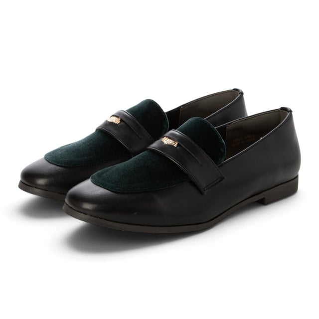 大人コインローファー ベロアコンビ （BLK/GR）