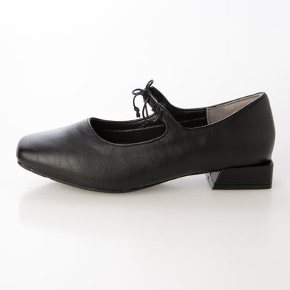 スクエアトゥ リボンローヒールパンプス （BLK）｜詳細画像
