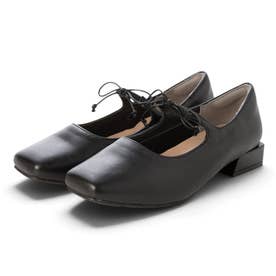 スクエアトゥ リボンローヒールパンプス （BLK）