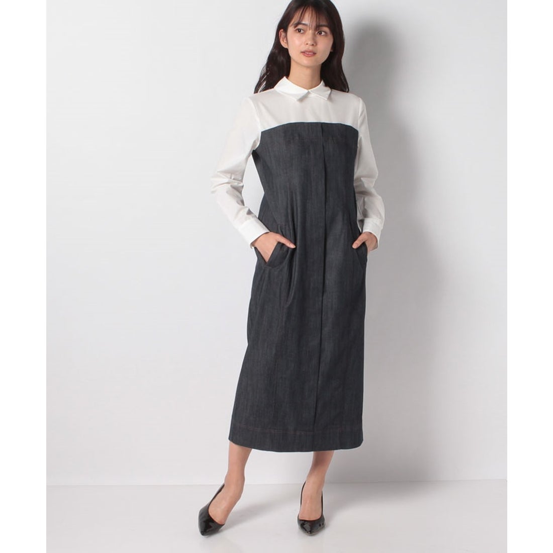 ラピーヌ ブルー LAPINE BLEUE デニムレイヤード風 ワンピース 