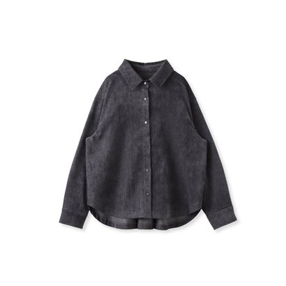 【大きいサイズ】グロッシーデニムシャツ （チャコールグレー）｜詳細画像