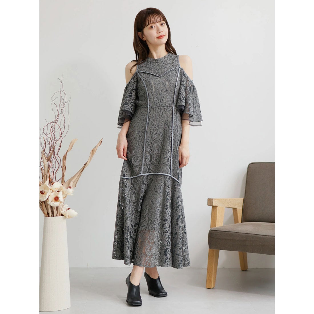LADYMADE 2WAYショルダージャガードドレス レディメイド LADYMADE 2WAYショルダーパイピングレースドレス